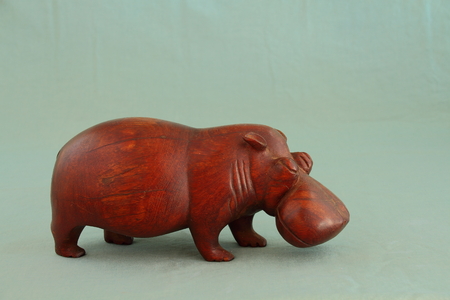 African art - a hippopotamus carved from solid woodの写真素材