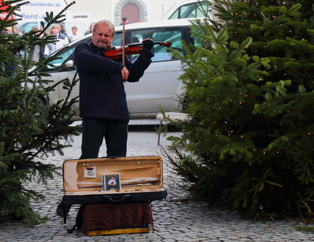 Busker at Christmas market in Austriaのeditorial素材