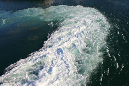 Wake behind a boatの写真素材