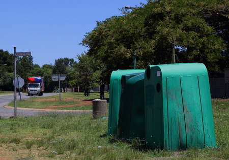 Brackendowns, South Africa - glass collection containers are conveniently placed on street corners in this residential area in order to promote recycling in the neighborhoodのeditorial素材