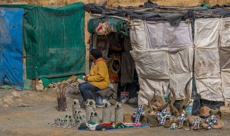 Nieu Bethesda, South Africa - unidentified informal traders sell their art to visitors to this small Karoo townのeditorial素材
