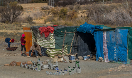 Nieu Bethesda, South Africa - unidentified informal traders sell their art to visitors to this small Karoo townのeditorial素材