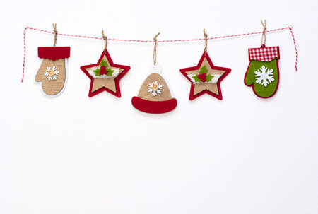 Garland festive christmas on a white wall backgroundの写真素材