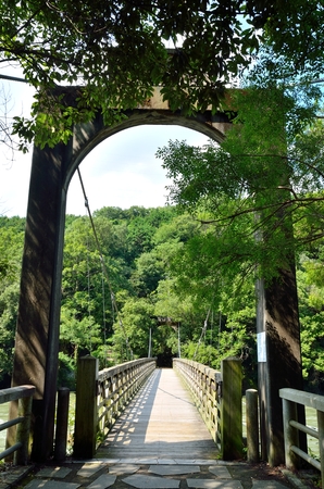 Suspension bridge of Uji Riverの写真素材