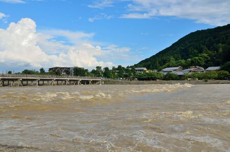 The Katsura River with increased water in kyotoの写真素材
