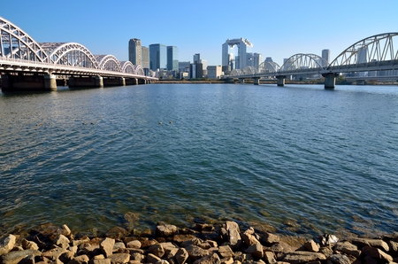 Osaka cityscape and Yodo Riverのeditorial素材