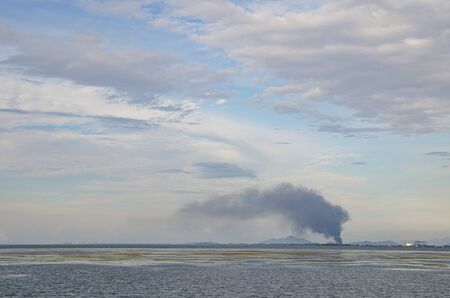 Lake Biwa and the Smoke of Fireの写真素材