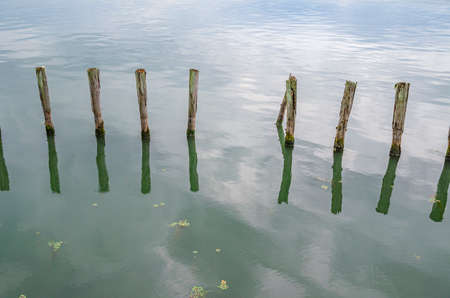 Pier ruins of Lake Biwaの写真素材