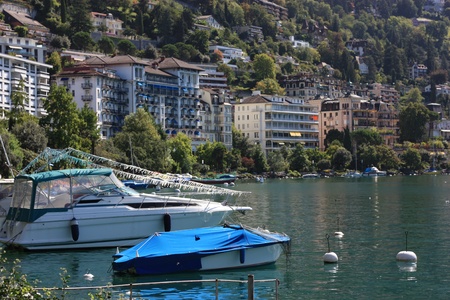 Lovely lakeview of the city of Ouchy Lausanne, Switzerlandの写真素材