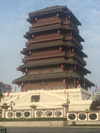 ancient tower at Hancheng Lakeのeditorial素材