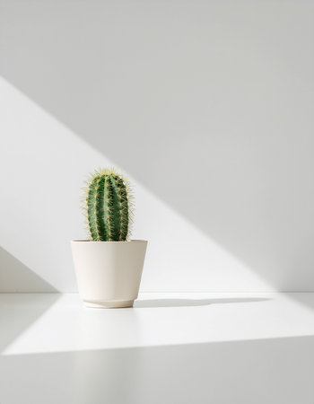 Cactus in white pot on white background. Minimal style.の素材