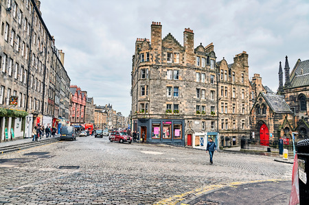 Edinburgh, View of the city, Several monuments and the Castle,のeditorial素材
