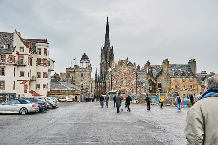 Edinburgh, View of the city, Several monuments and the Castle,のeditorial素材