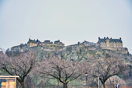 Edinburgh, View of the city, Several monuments and the Castle,のeditorial素材