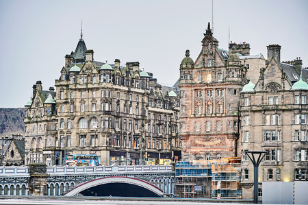 Edinburgh, View of the city, Several monuments and the Castle,のeditorial素材