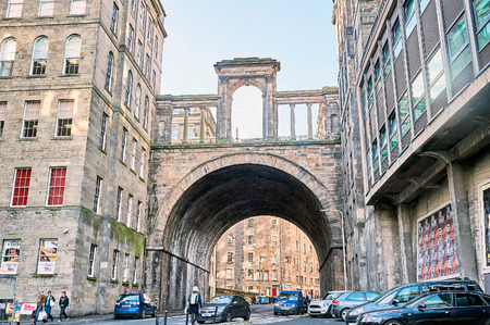 Edinburgh, View of the city, Several monuments and the Castle,のeditorial素材