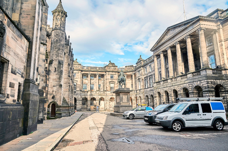 Edinburgh, View of the city, Several monuments and the Castle,のeditorial素材