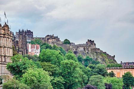 Edinburgh, View of the city, Several monuments and the Castle,の写真素材