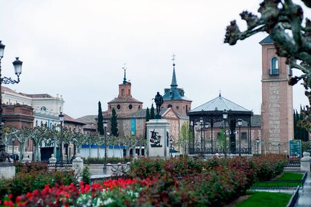 streets, monuments and old buildings of the town of Alcala de Henares, Spainの写真素材
