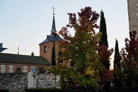 streets, monuments and old buildings of the town of Alcala de Henares, Spainの写真素材