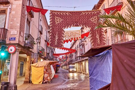Streets and Medieval Fair (closed) in Alcala de Henares,dawn during the week of Cervantes...