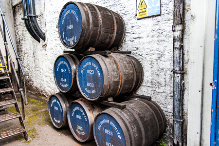 BLACFORD, PERTHSHIRE, SCOTLAND, UK, September 16, 2016 barrel of whiskey in the Tullibardine distillery,highlands of scotlandのeditorial素材