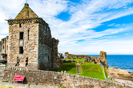 St. Andrews, Scotland, UK- Ruins of St. Andrews Castle, St. Andrews, Protestant preacher George Wishart may have been imprisoned in the castle%u2019s  dungeon.の写真素材