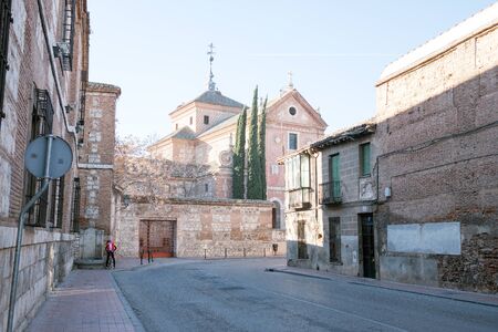 Alcala de henares, madrid, Spain-FEBRUARY 25, 2017. View of the Trinidad street. In the background the convent of the trinityのeditorial素材
