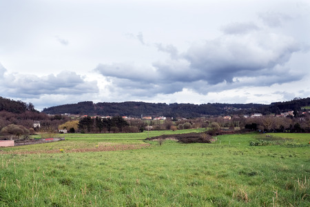 The countryside in Galicia near a village called Ledoño on a rainy winter dayの写真素材