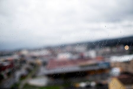 Drops of rain on the window (glass). Shallow DOFの写真素材