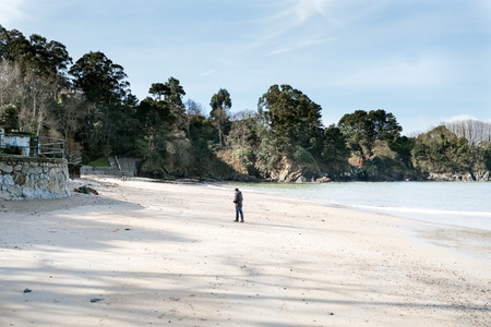 Different views of a beach from a summer resort in La Coruna bay on a good day in winter. Galicia, Spainのeditorial素材