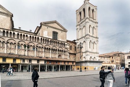 Ferrara, Emilia-Romagna, Italy. May 20, 2017. Views of the medieval square trento-Trieste famous for its cathedral and being a world heritage siteのeditorial素材