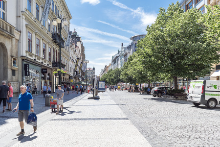 Prague, Czech Republic, May 28, 2017.-street "Na Prikopela" near the square of Vaclavske new city of Pragueのeditorial素材