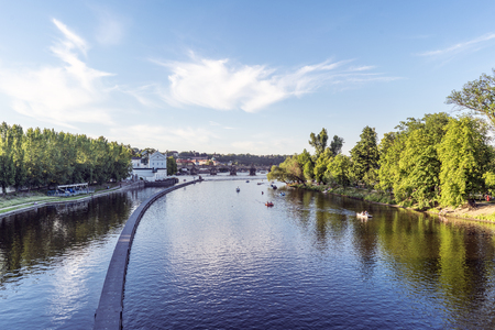 Panoramic views of Prague and the Vltava river, taken from the Legii bridge. Czech Republicのeditorial素材