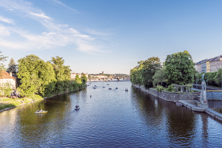 Panoramic views of Prague and the Vltava river, taken from the Legii bridge. Czech Republicの写真素材