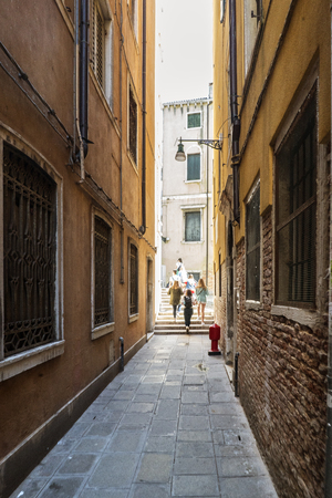 Venice, Veneto / Italy- May 21, 2017: Very narrow streets in the area called "de l'Angelo" in the oldest part of the island of veniceのeditorial素材