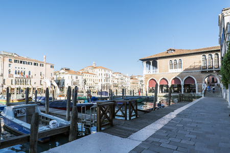 Venice, Veneto, Italy. May 21, 2017: View of the Grand Canal from the fish market in Venice, Italyのeditorial素材