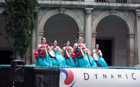 Alcala de Henares, Madrid, Spain. July 20, 2017: Exhibition of Korean dance at the Cisneriana University of AlcalÃ¡ de Henaresのeditorial素材