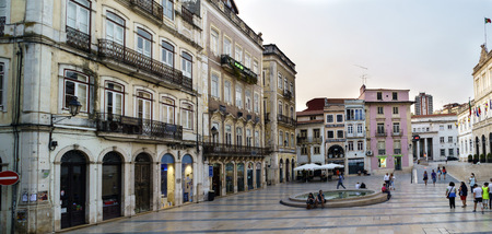 Coimbra, Portugal, August 13, 2018: Square called May 8 located in the lower part of the city within the old town, with people strollingのeditorial素材