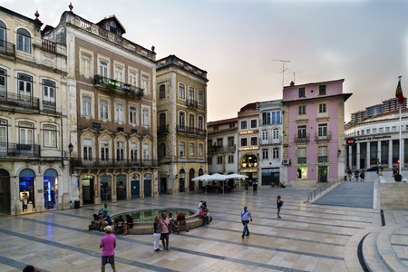 Coimbra, Portugal, August 13, 2018: Square called May 8 located in the lower part of the city within the old town, with people strollingのeditorial素材