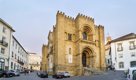 Coimbra, Portugal, August 13, 2018: Facade of the old cathedral of Coimbra, the most important...