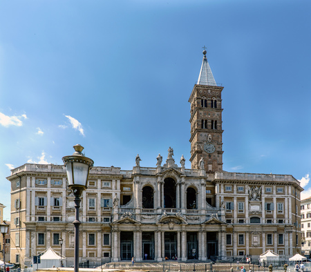 Side view Main facade of the Church called "Santa Maria della Neve" and also called "Basilica Papale di Santa Maria Maggiore" in Rome, Italy. With a clear blue skyのeditorial素材