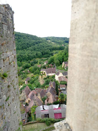 Marqueyssac, France - July 3, 2020: Small historical stone house cabin at Jardins de Marqueyssac in...