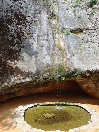 Marqueyssac, France - July 3, 2020: Small waterfall garden at Jardins de Marqueyssac in Dordogne PÃ©rigordのeditorial素材