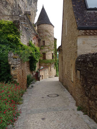 La roque gageac, France - July 2, 2020: Scenic medieval street village, PÃ©rigord, Dordogne, Franceのeditorial素材