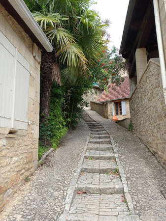 La roque gageac, France - July 2, 2020: Scenic medieval street village, PÃ©rigord, Dordogne, Franceのeditorial素材