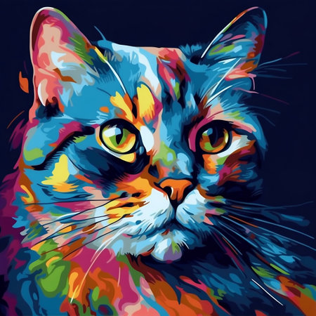 Colorful portrait of a cat on a dark background. Vector illustration Generative aiの素材