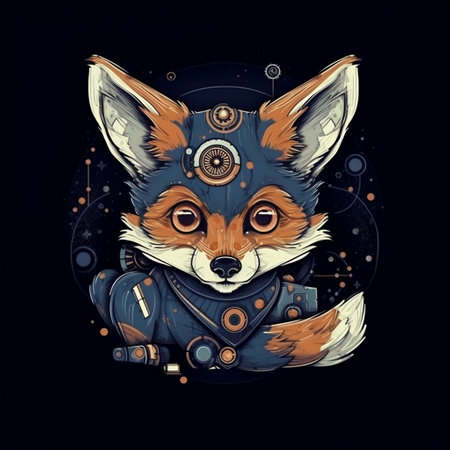 Cute fox in a spacesuit. Vector illustration on a dark background. Generative aiの素材
