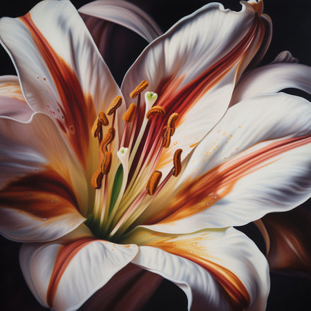 Beautiful lily flower on a dark background. Close up. Generative aiの素材