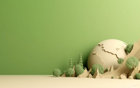 Abstract 3d rendering of minimal background with earth and trees. Minimal concept. Generative aiの素材